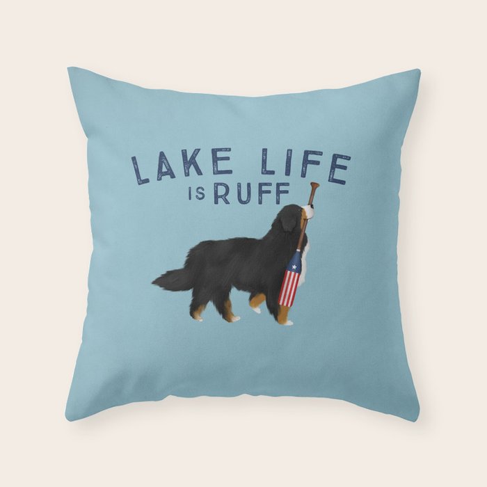 Lake life dog bernese berner oars paddle bernese mountain dog Throw Pillow Gallery Image 6