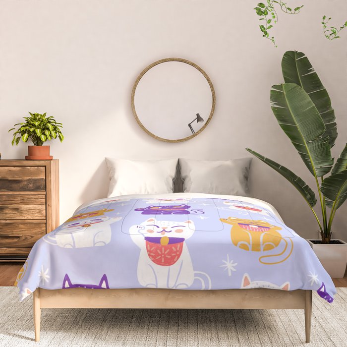 Lucky Waving Kitty Cat Maneki Neko Comforter Gallery Image 3