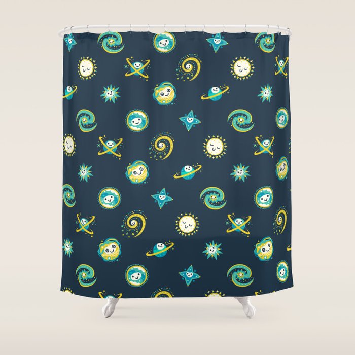 Pastel space pattern - dark Shower Curtain Gallery Image 1