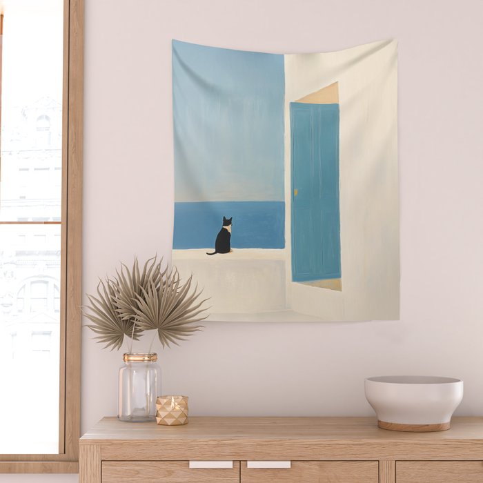 Quiet Cat by the Sea Wall Tapestry Gallery Image 2