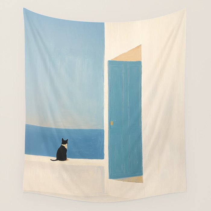 Quiet Cat by the Sea Wall Tapestry Gallery Image 4