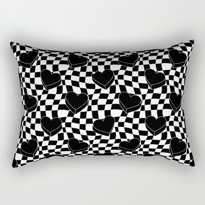Black and white checkered love heart pattern Rectangular Pillow Gallery Image 2