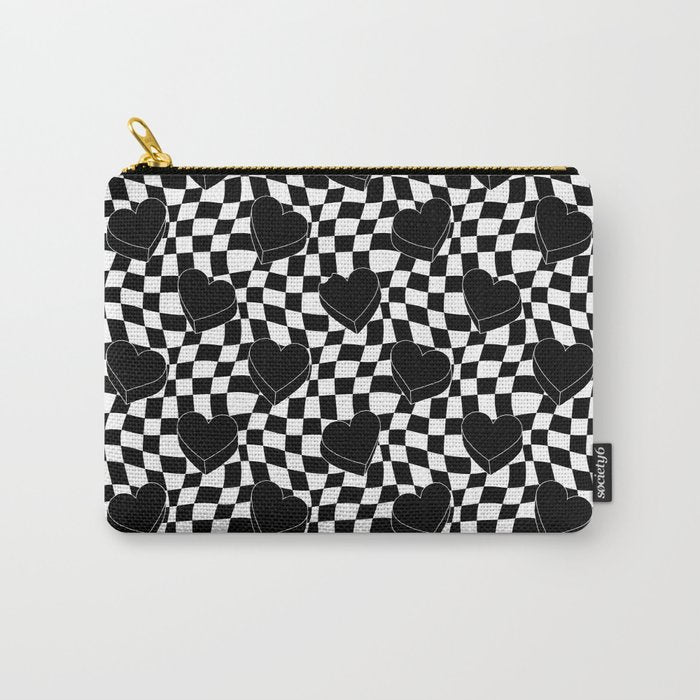 Black and white checkered love heart pattern Carry All Pouch Gallery Image 1