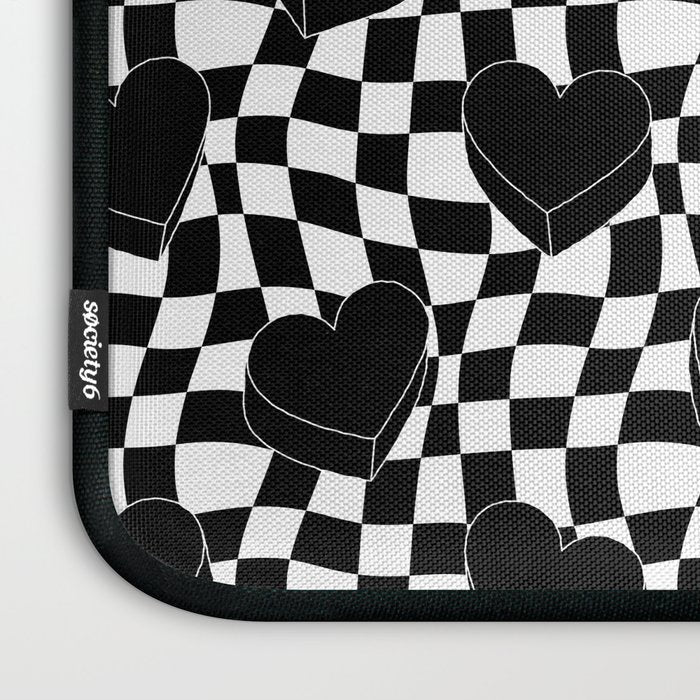 Black and white checkered love heart pattern Laptop Sleeve Gallery Image 3