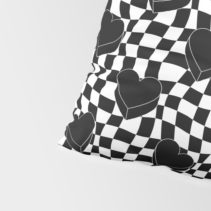 Black and white checkered love heart pattern Pillow Sham Gallery Image 4