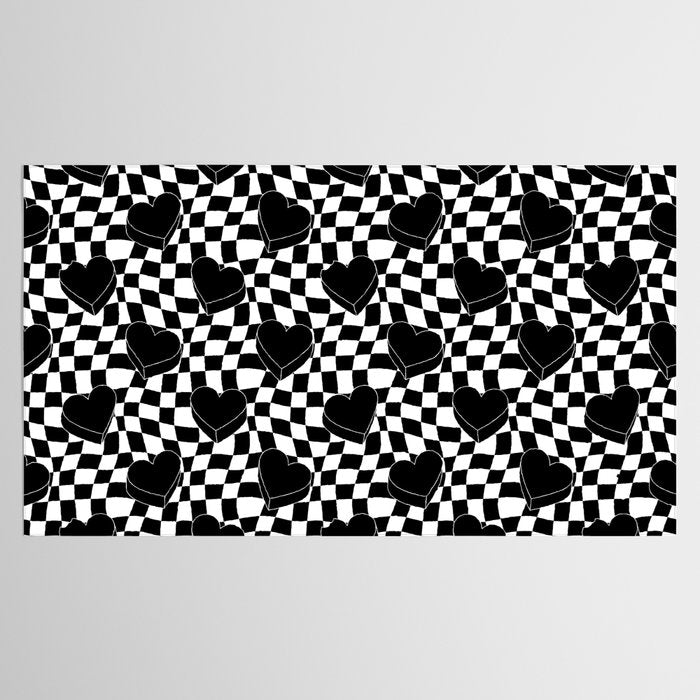 Black and white checkered love heart pattern Tablecloth Gallery Image 2