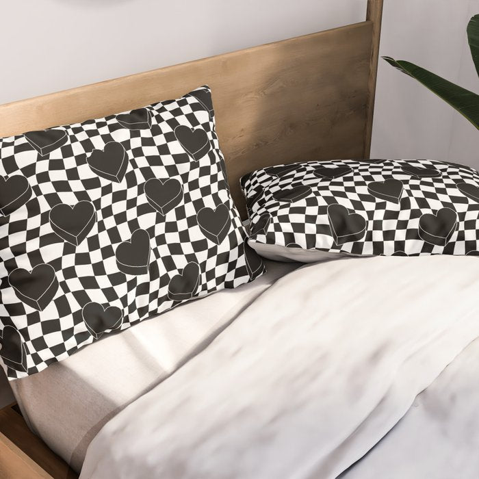 Black and white checkered love heart pattern Pillow Sham Gallery Image 2