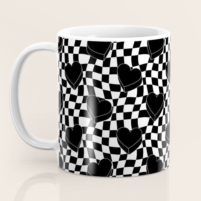 Black and white checkered love heart pattern Coffee Mug Gallery Image 3