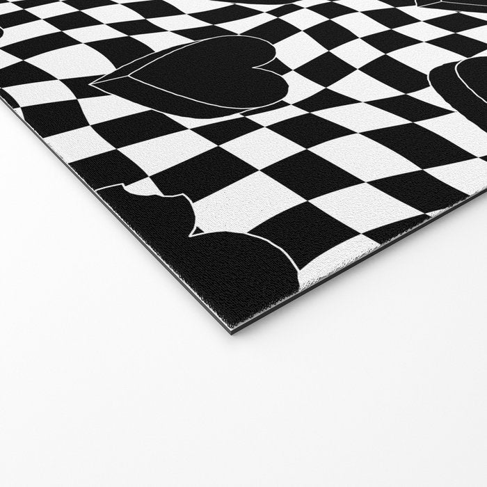 Black and white checkered love heart pattern Welcome Mat Gallery Image 2