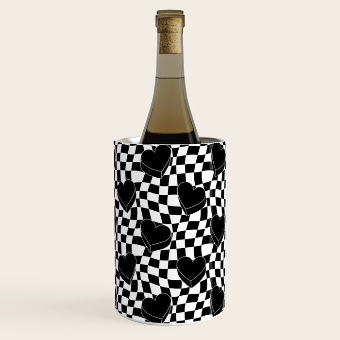Black and white checkered love heart pattern Wine Chiller Gallery Image 2