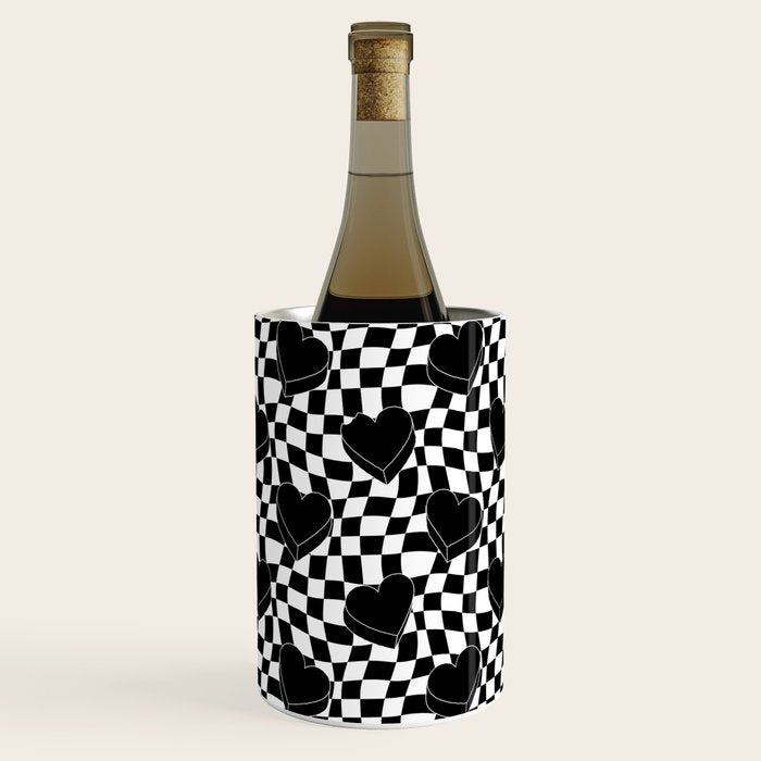 Black and white checkered love heart pattern Wine Chiller Gallery Image 1
