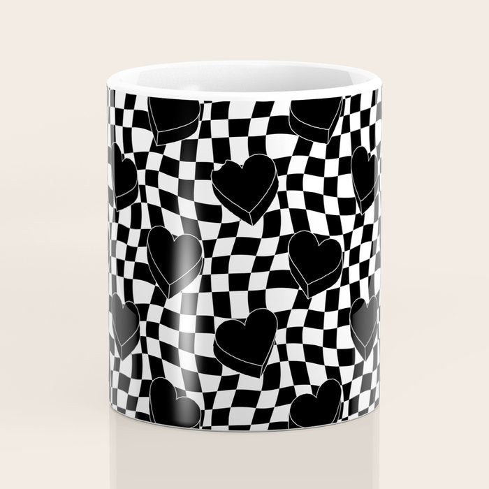 Black and white checkered love heart pattern Coffee Mug Gallery Image 4