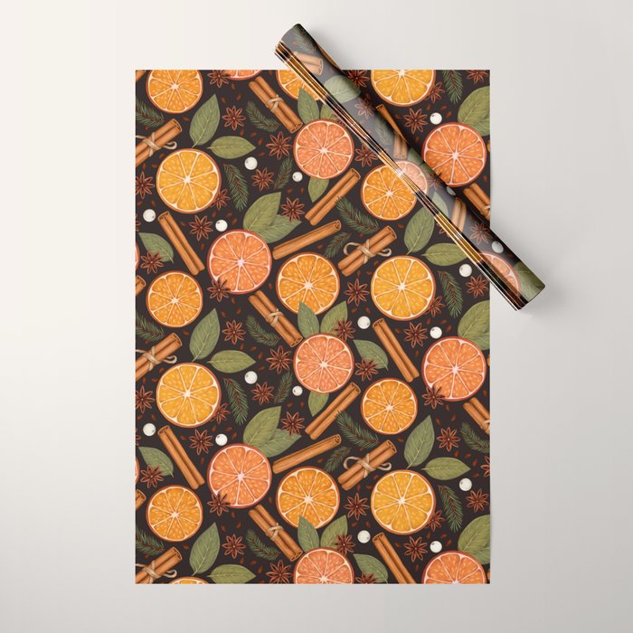 Winter Spice in Charcoal Wrapping Paper Gallery Image 1