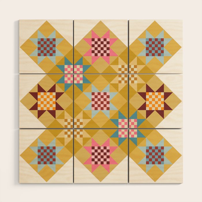 Checkerboard Quilt Shapes - Multicolor Gold Wood Wall Art Gallery Image 1