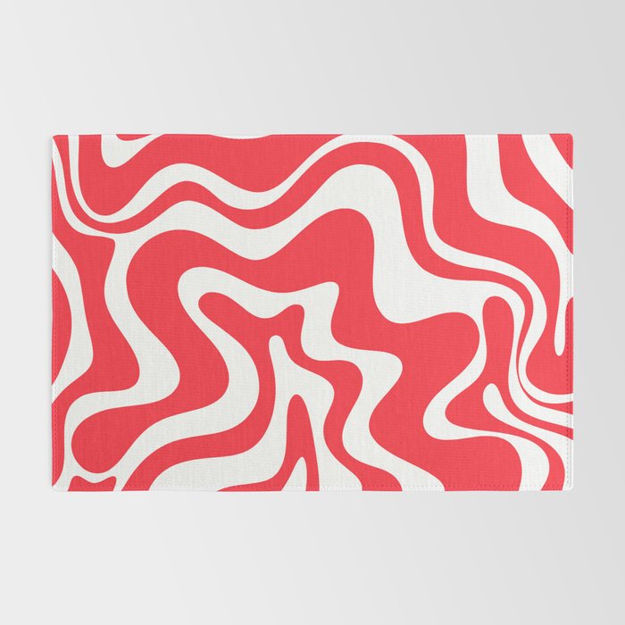 Retro Liquid Swirl Abstract Pattern Bright Red and White Rug Gallery Image 2