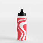 Retro Liquid Swirl Abstract Pattern Bright Red and White Water Bottle Gallery Image 3