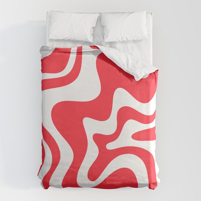 Retro Liquid Swirl Abstract Pattern Bright Red and White Duvet Cover Gallery Image 6