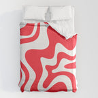 Retro Liquid Swirl Abstract Pattern Bright Red and White Duvet Cover Gallery Image 6