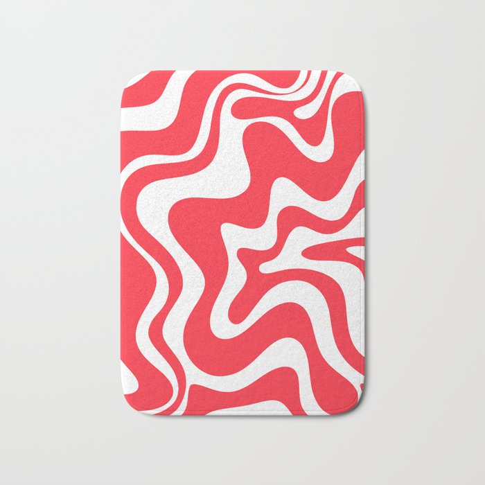 Retro Liquid Swirl Abstract Pattern Bright Red and White Bath Mat Gallery Image 1