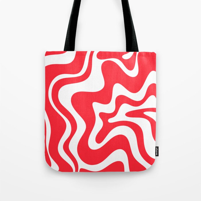 Retro Liquid Swirl Abstract Pattern Bright Red and White Tote Bag Gallery Image 1