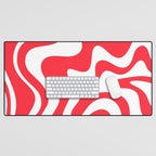 Retro Liquid Swirl Abstract Pattern Bright Red and White Desk Mat Gallery Image 1