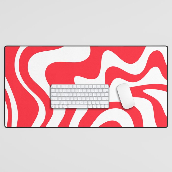 Retro Liquid Swirl Abstract Pattern Bright Red and White Desk Mat Gallery Image 1