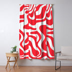 Retro Liquid Swirl Abstract Pattern Bright Red and White Window Curtain Gallery Image 5