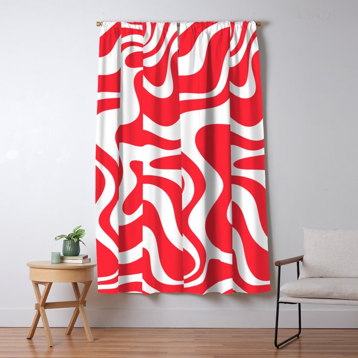 Retro Liquid Swirl Abstract Pattern Bright Red and White Window Curtain Gallery Image 5