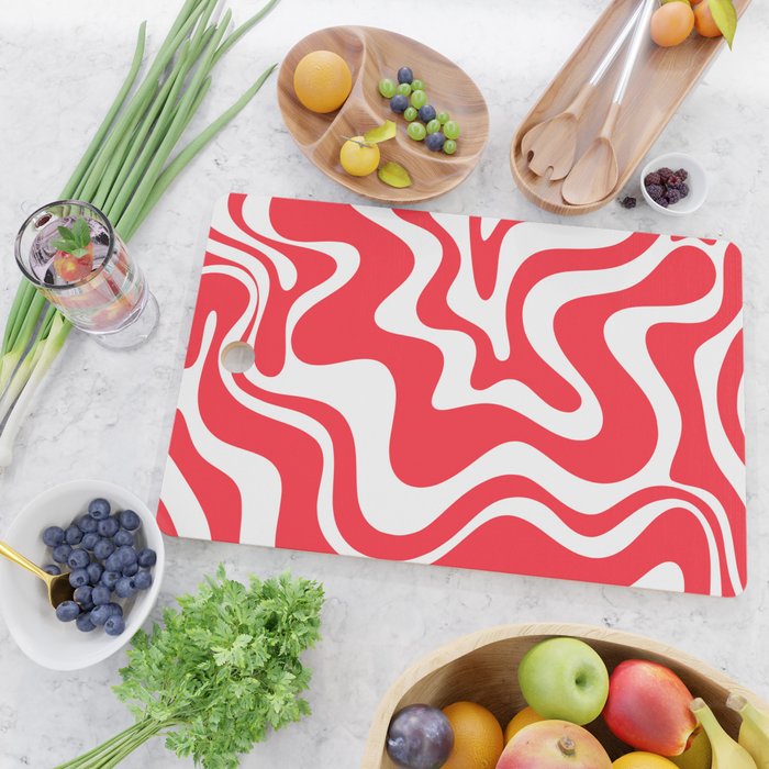 Retro Liquid Swirl Abstract Pattern Bright Red and White Cutting Board Gallery Image 2