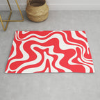 Retro Liquid Swirl Abstract Pattern Bright Red and White Rug Gallery Image 1