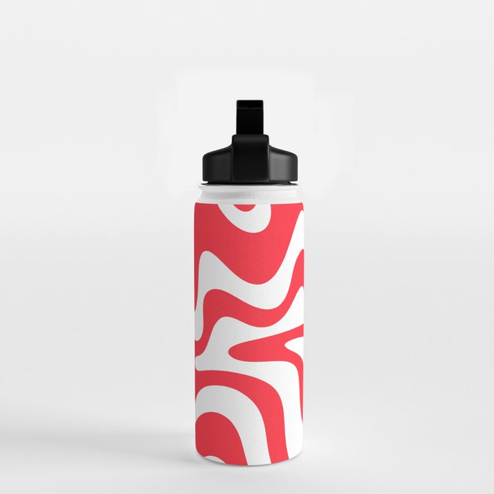 Retro Liquid Swirl Abstract Pattern Bright Red and White Water Bottle Gallery Image 2