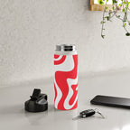 Retro Liquid Swirl Abstract Pattern Bright Red and White Water Bottle Gallery Image 4