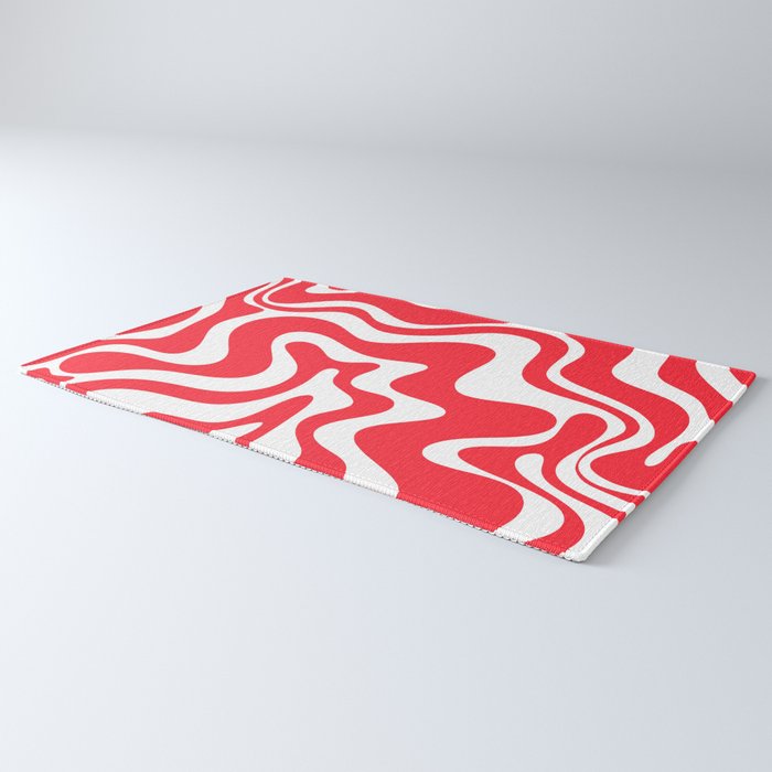 Retro Liquid Swirl Abstract Pattern Bright Red and White Rug Gallery Image 3