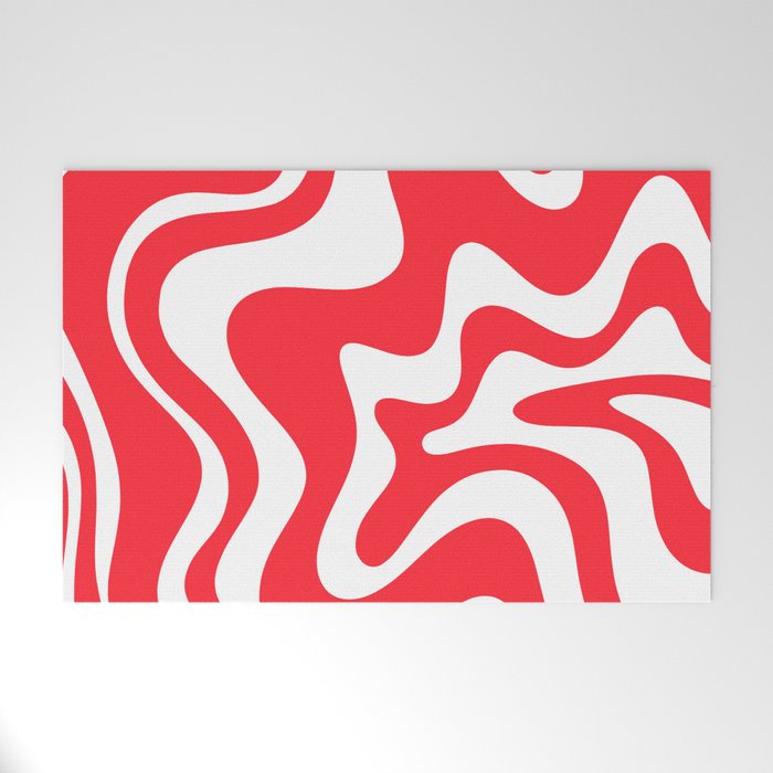 Retro Liquid Swirl Abstract Pattern Bright Red and White Welcome Mat Gallery Image 1