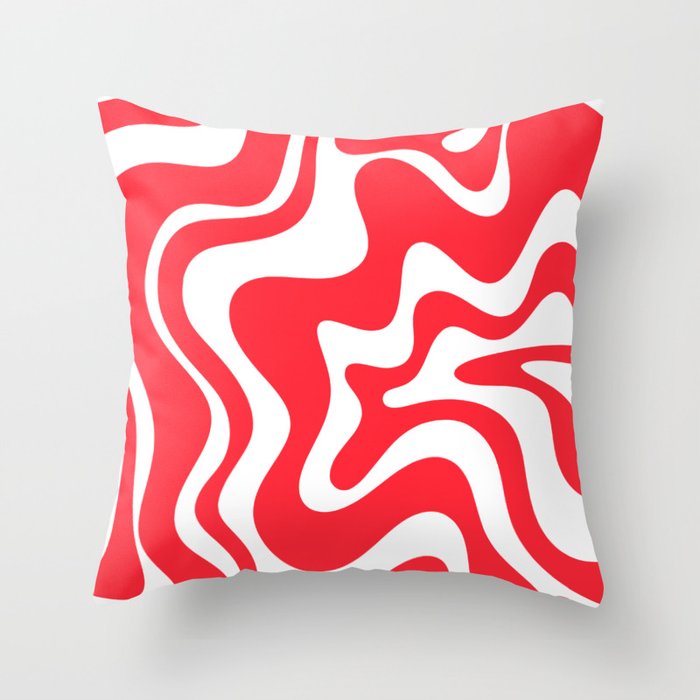 Retro Liquid Swirl Abstract Pattern Bright Red and White Throw Pillow Gallery Image 6