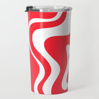 Retro Liquid Swirl Abstract Pattern Bright Red and White Travel Mug Gallery Image 3