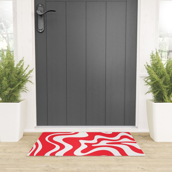 Retro Liquid Swirl Abstract Pattern Bright Red and White Welcome Mat Gallery Image 3