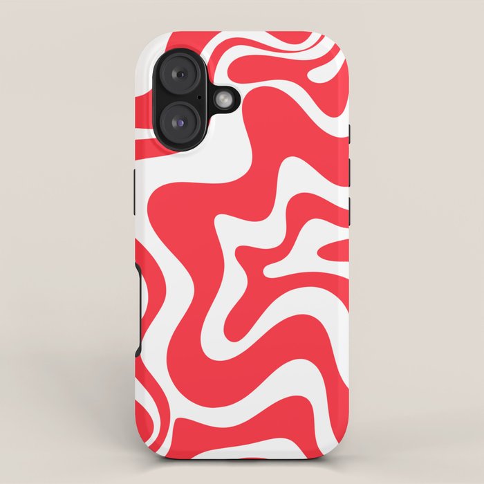 Retro Liquid Swirl Abstract Pattern Bright Red and White iPhone Case Gallery Image 1