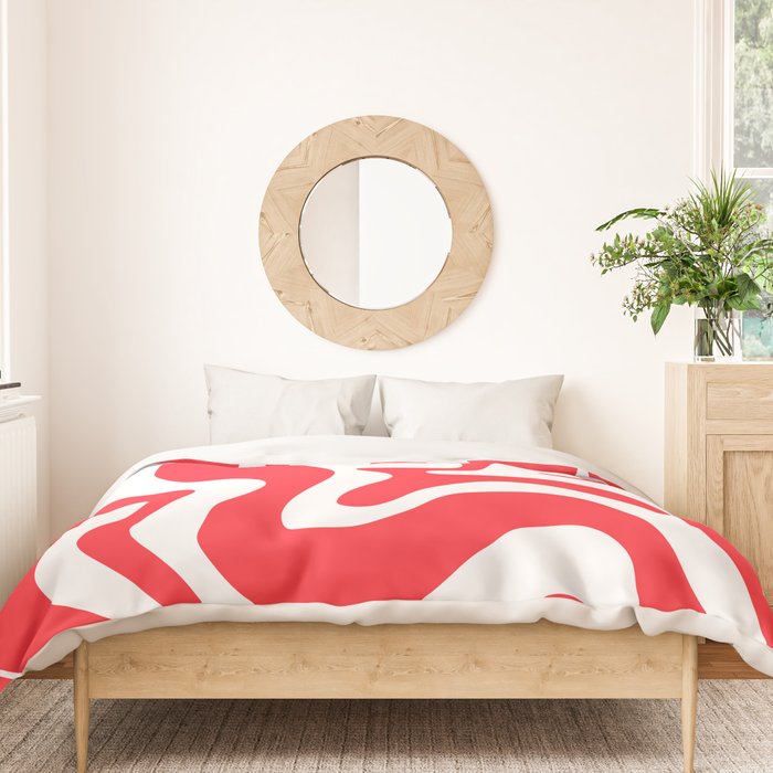 Retro Liquid Swirl Abstract Pattern Bright Red and White Duvet Cover Gallery Image 3