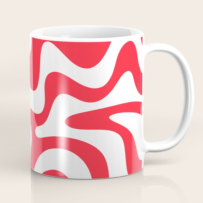 Retro Liquid Swirl Abstract Pattern Bright Red and White Coffee Mug Gallery Image 1