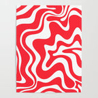 Retro Liquid Swirl Abstract Pattern Bright Red and White Poster Gallery Image 4