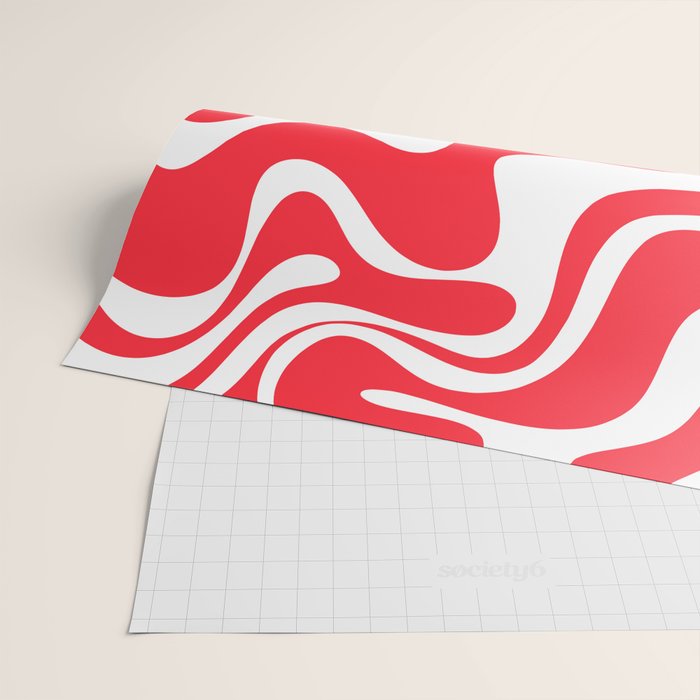 Retro Liquid Swirl Abstract Pattern Bright Red and White Wrapping Paper Gallery Image 2
