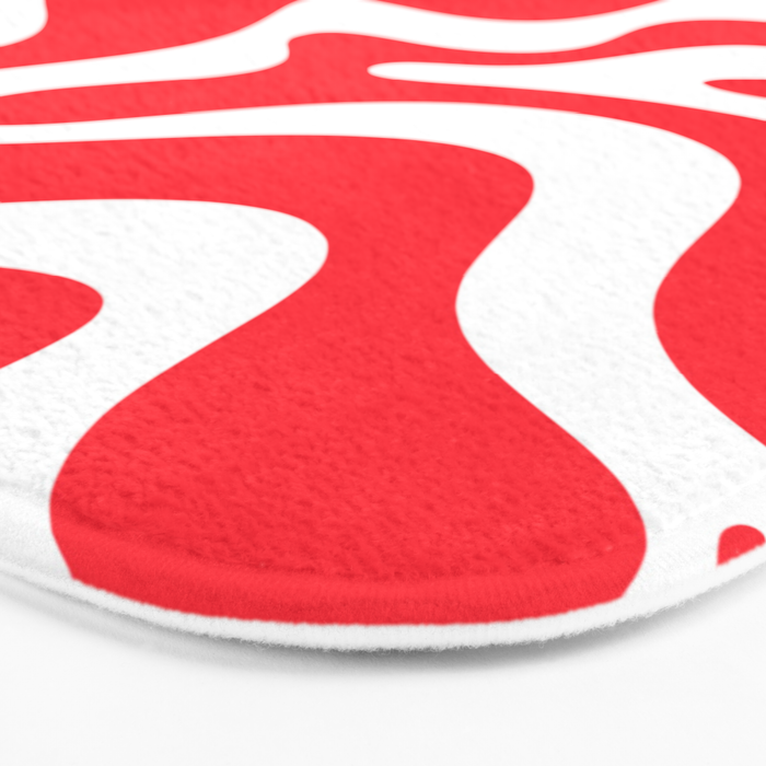 Retro Liquid Swirl Abstract Pattern Bright Red and White Bath Mat Gallery Image 3