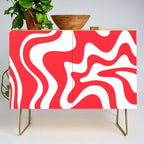Retro Liquid Swirl Abstract Pattern Bright Red and White Credenza Gallery Image 1