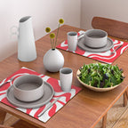 Retro Liquid Swirl Abstract Pattern Bright Red and White Placemat Gallery Image 2