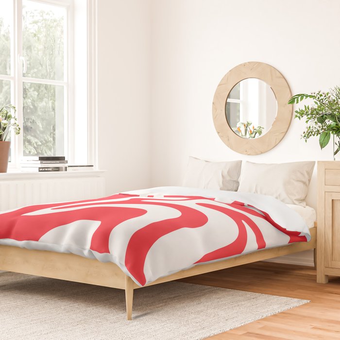 Retro Liquid Swirl Abstract Pattern Bright Red and White Duvet Cover Gallery Image 2