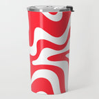 Retro Liquid Swirl Abstract Pattern Bright Red and White Travel Mug Gallery Image 2