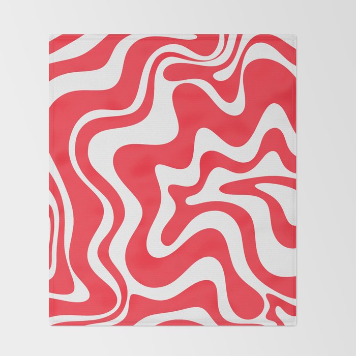 Retro Liquid Swirl Abstract Pattern Bright Red and White Throw Blanket Gallery Image 2