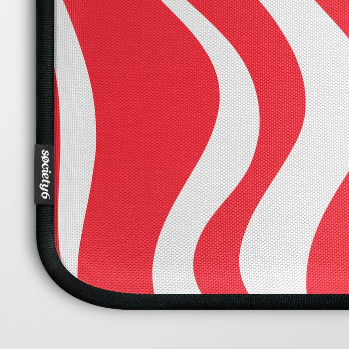 Retro Liquid Swirl Abstract Pattern Bright Red and White Laptop Sleeve Gallery Image 3