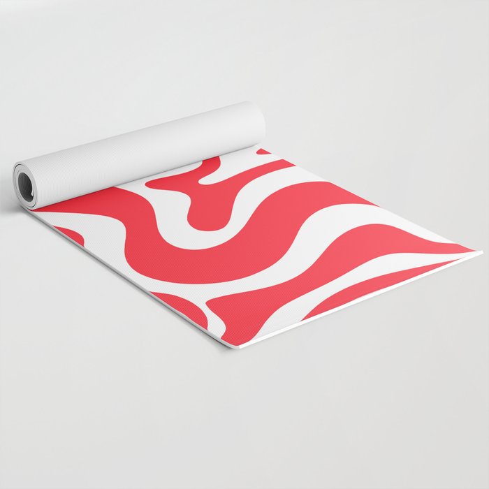 Retro Liquid Swirl Abstract Pattern Bright Red and White Yoga Mat Gallery Image 2